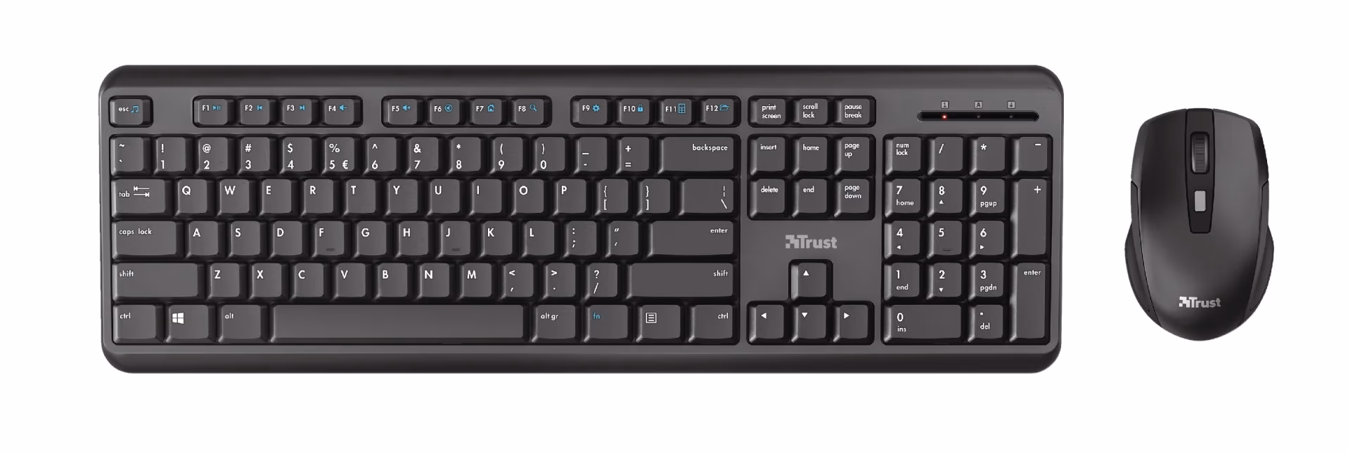 Trust ODY Wireless Silent Keyboard and Mouse Set, Silent keys and mouse buttons, Spill-resistant, RU, Black 