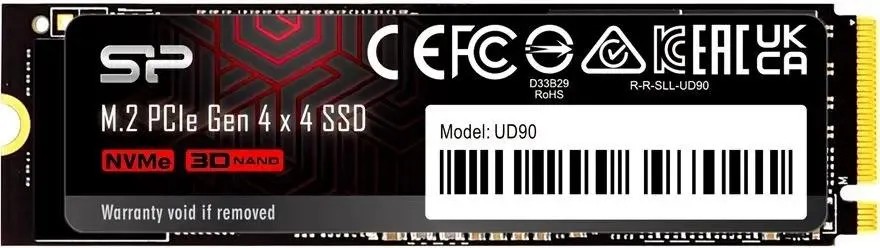 M.2 NVMe SSD 1.0TB Silicon Power UD90, Interface: PCIe4.0 x4 / NVMe1.4, M2 Type 2280 form factor, Sequential Reads 5000 MB/s / Writes 4800 MB/s, Random R/W: 570/600K IOPS, MTBF 1.5mln, HMB, SLC Cache, E2E Data Protection, LDPC, Phison E21T, 600TBW, 3D NAN photo 1