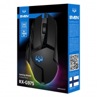 SVEN RX-G975 Gaming, Optical Mouse, 200-10000 dpi, 9+1 buttons (scroll wheel),  DPI switching modes, Two navigation buttons (Forward and Back), RGB backlight, Soft Touch coating, USB, 1.8m, Black thumbnav 9