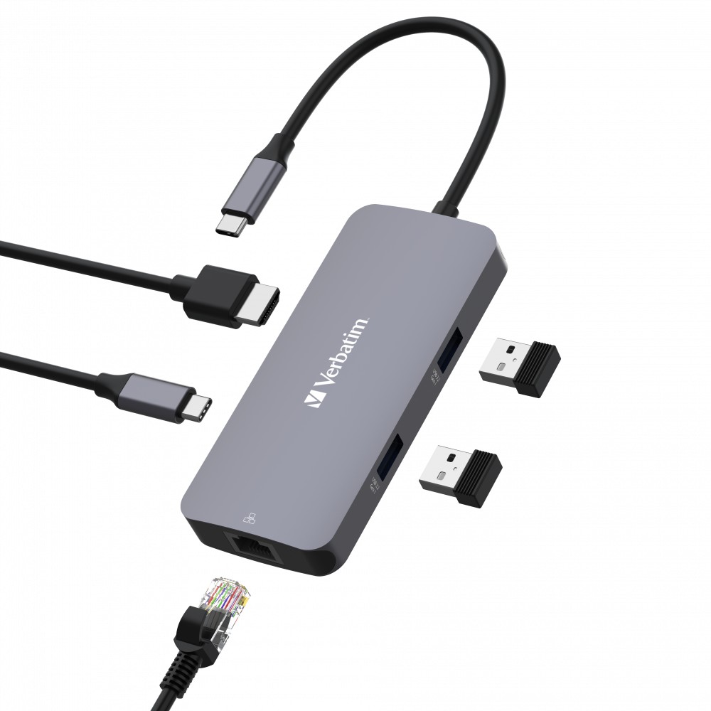 Adaptor Multiport Verbatim CMH-05/ USB-C/ 2xUSB-A 3.0/ 1xUSB-C (PD 100w)/ HDMI/ RJ45 photo 1 Adaptor Multiport Verbatim CMH-05/ USB-C/ 2xUSB-A 3.0/ 1xUSB-C (PD 100w)/ HDMI/ RJ45 photo 1