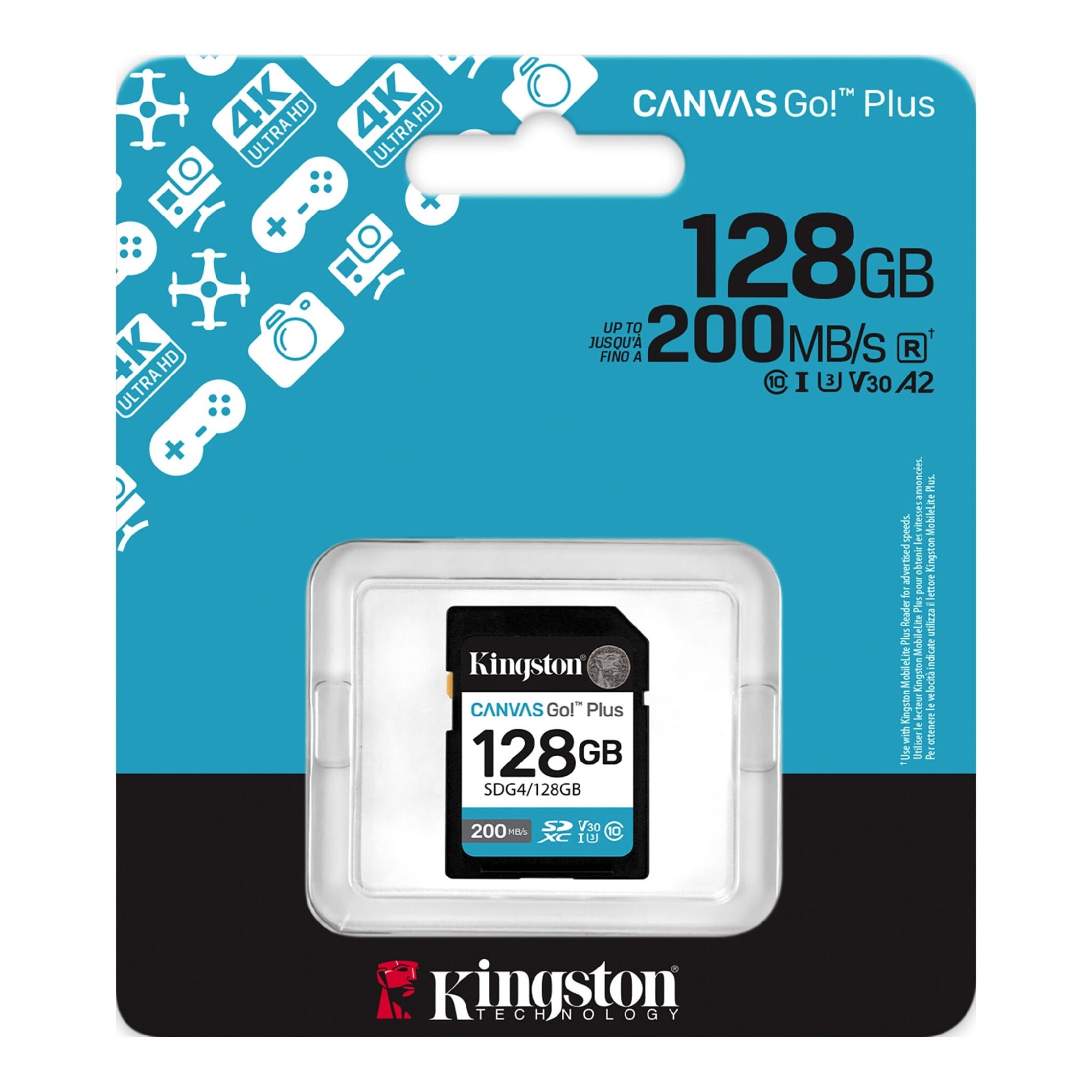 Карта памяти SD 128GB Kingston Canvas Go! Plus G4, 200/160MB/s photo 1