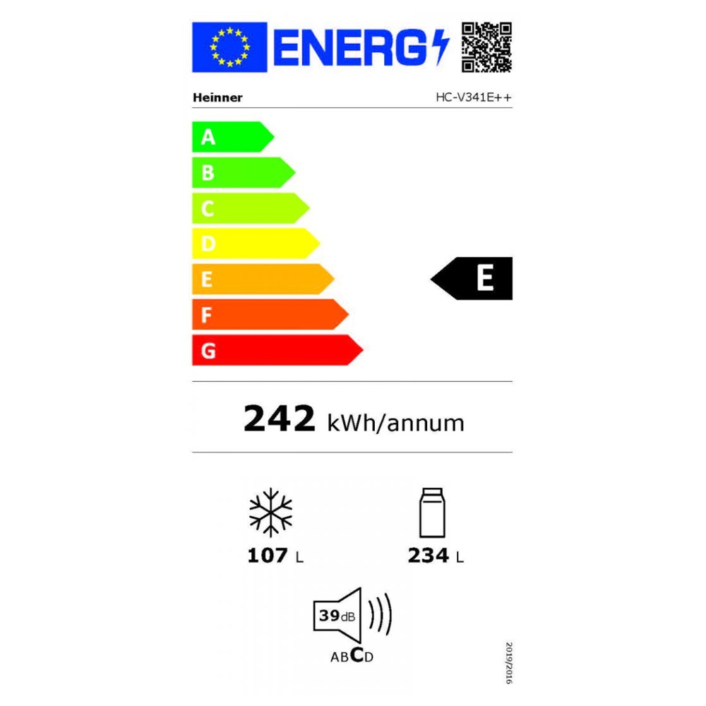 Frigider cu doua usi Heinner HCV341E / 340 l / 186 cm / E / Alb photo 3