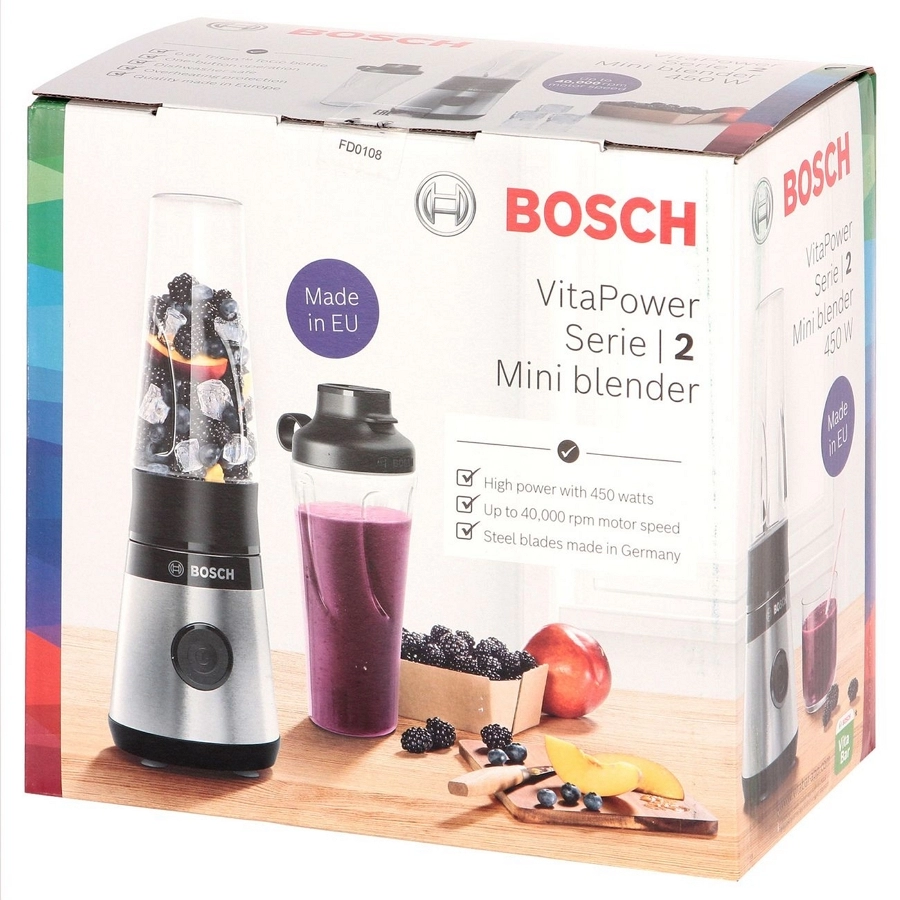 Blender Bosch MMB2111S, 450 W, 1 trepte viteza, Gri