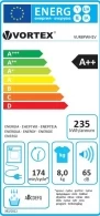 Сушильная машина с тепловым насосом Vortex VUR8PWH1V, С тепловым насосом, 8 кг, A++, Белый