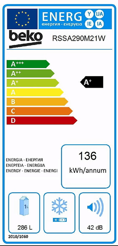 Холодильник однодверный Beko RSSA290M21W / 286 л / 151 см / A+ / Белый photo 3