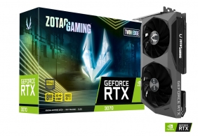 ZOTAC GeForce RTX 3070 Twin Edge LHR 8GB GDDR6, 256bit, 1725/14000Mhz, Ampere, PCIeX16 4.0, Dual Fan / IceStorm 2.0, 1xHDMI, 3xDisplayPort, Active Fan Control/FREEZE Fan Stop, White Led Lightning, FireStorm, Metal Wraparound Backplate, Premium Pack thumbnav 1