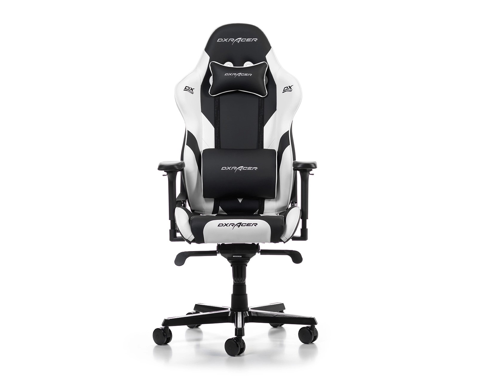 Gaming/Office Chair DXRacer Gladiator GC-G001-NW-BX2, Black/White, Gaslift class 4, Premium PU leather, max weight up to 150kg / height 165-200cm, Tilt lock, Recline 90°-135°, 4D Armrests, Headrest and lumbar cushions, Aluminium wheelbase, 7.5 cm PU Caste photo 1