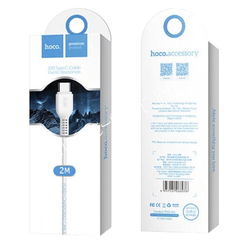 Cable  USB to USB-C  HOCO “X20 Flash”,  2m,  White, up to 2.0A, Charching Data Cable, Outer material: PVC photo 2