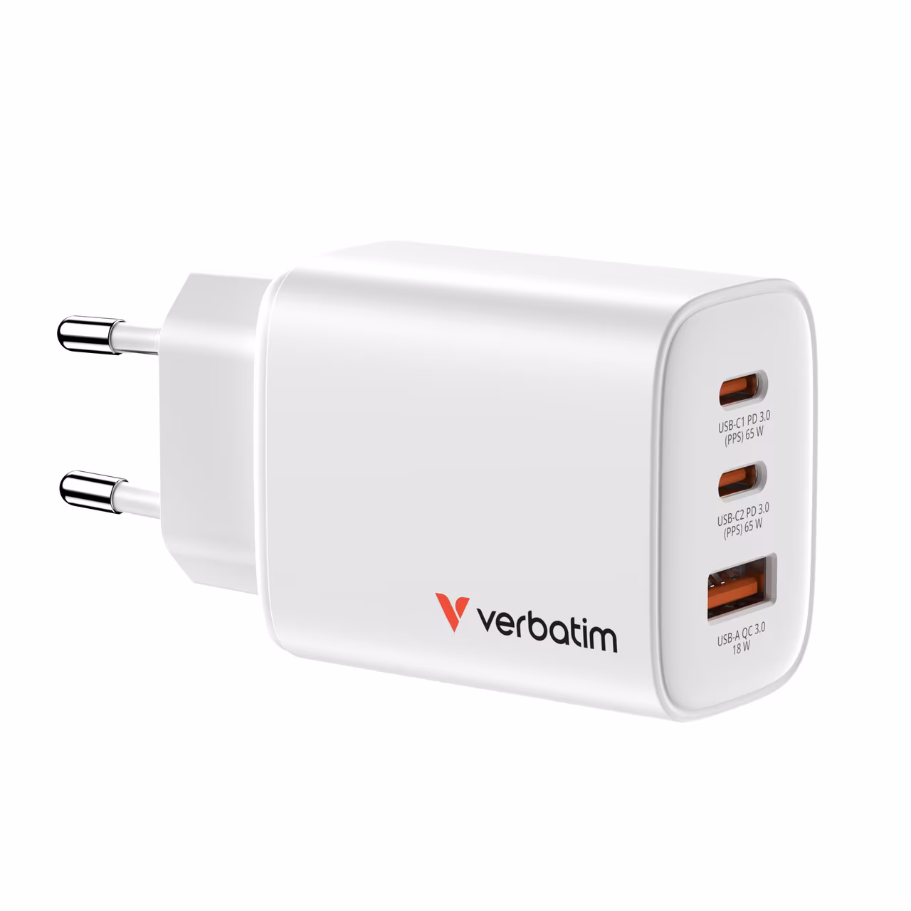 Incarcator USB VERBATIM Essentials GaN Charger 65W / 2x USB-C, 1x USB-A / White