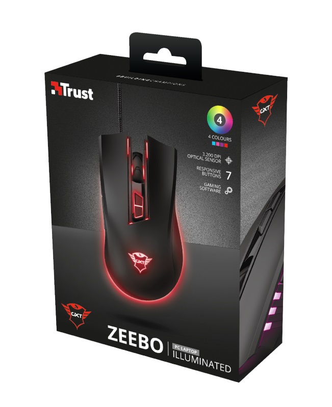 Trust GXT 121 Zeebo,1200 - 3200 dpi, adjustable LED lighting, 7 Programmable button, 1,8 m USB, Black photo 6