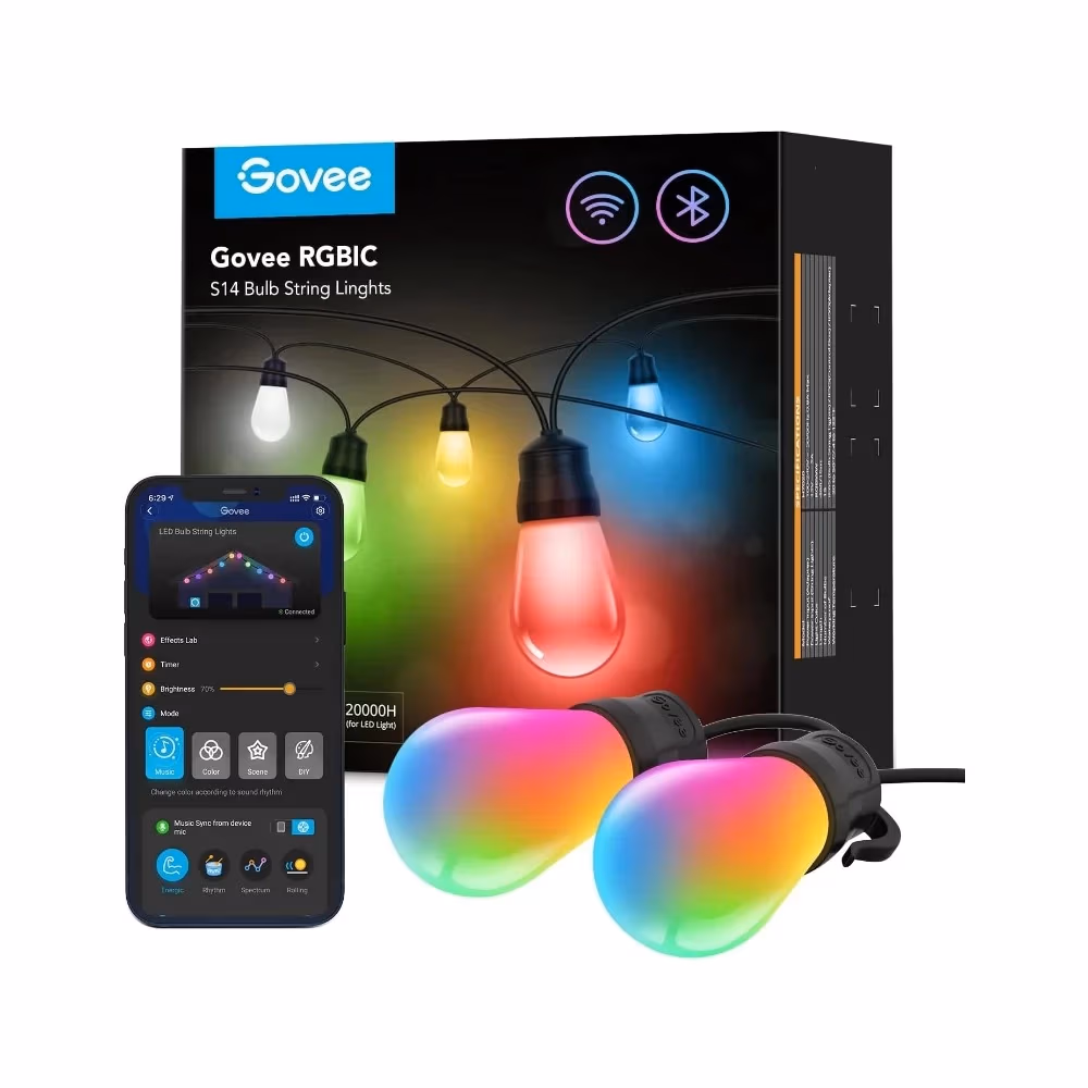 Наружняя светодиодная лента GOVEE RGBIC Smart Outdoor String Lights 15m, 15 Light Bulbs