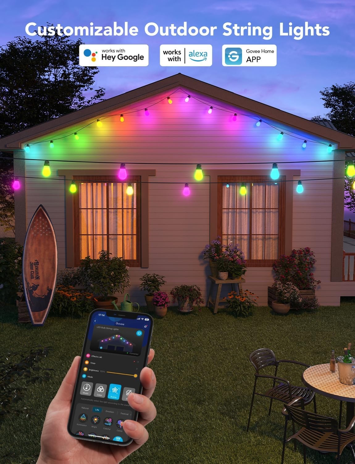 Наружняя светодиодная лента GOVEE RGBIC Smart Outdoor String Lights 15m, 15 Light Bulbs photo 6