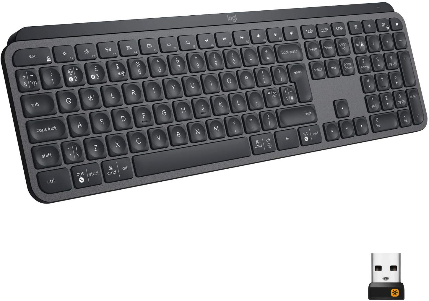 Logitech Wireless MX Keys Advanced Illuminated Keyboard, Logitech Unifying 2.4GHz wireless technology, Bluetooth Low Energy, Rechargeable with USB type C, RUS, Graphite photo 2