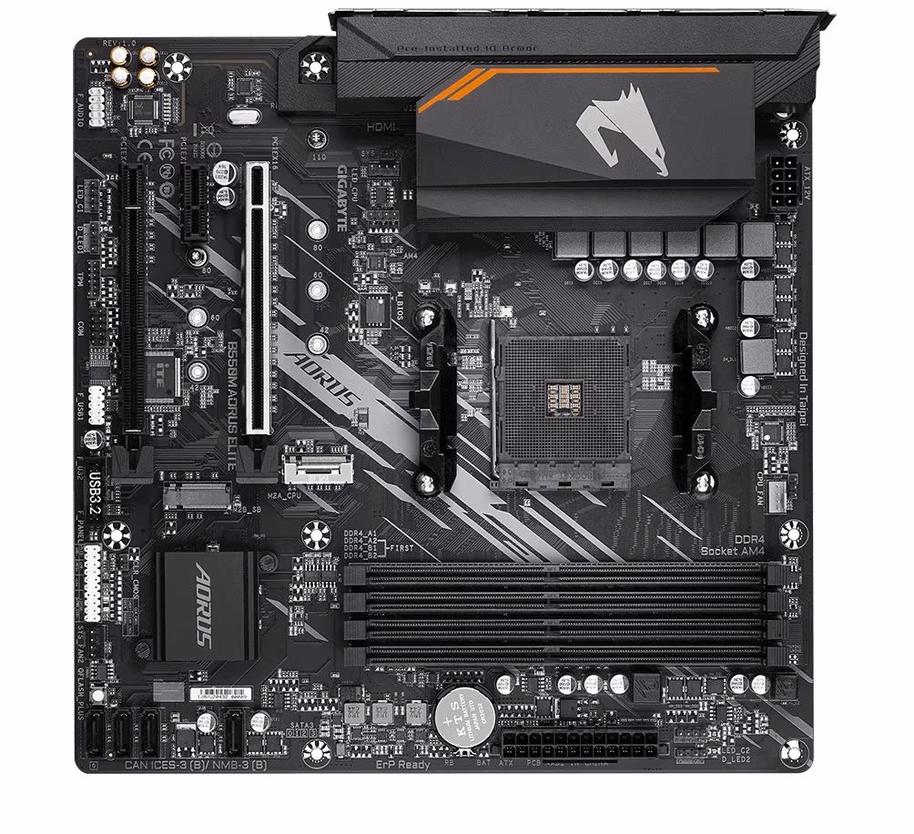 GIGABYTE B550M AORUS Elite, Socket AM4, AMD B550, Dual 4xDDR4-4733, APU AMD graphics, DVI, HDMI, 1xPCIe4.0 X16, 4xSATA3, RAID, 2xM.2PCIe 4.0, 1xPCIeX1, ALC887 HDA, GbE LAN, 6xUSB3.2, RGB Fusion 2.0, mATX 