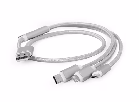 Cable USB2.0 combo (3 in 1) - 1m - Cablexpert CC-USB2-AM31-1M-S, 1 m, USB 2.0 A-plug to 8-pin male connector(for IPhone) + male MicroUSB connector + male USB-C connector, USB charging combo 3-in-1, Silver 