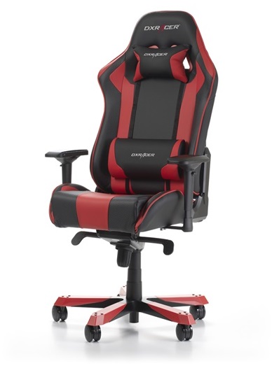 Gaming/Office Chair DXRacer King GC-K06-NR-S3, Black/Red, Premium PU leather + Carbon look PVC, max weight up to 150kg / height 160-195cm, Rocking Function, Recline 90°-135°, 4D Armrests, cushions, Aluminum X2 wheelbase, 3" PU Caster, W-29.15kg photo 1