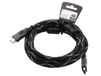 Cable HDMI - 2m - Brackton ”Professional” K-HDE-BKR-0200.BS, 2 m, High Speed HDMI® Cable with Ethernet, male-male, up to 2160p 2Kx4K, 3D capable, with 24k gold plated contacts, triple shielded, 2 ferrites, dust caps, black/silver nylon sleeve photo 1