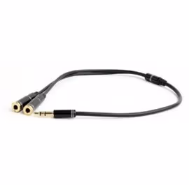 Audio cable 3.5mm - 0.2 m - Cablexpert CCA-417M, 3.5mm 4-pin plug to 3.5mm stereo + microphone sockets adapter cable, allows connecting standard headsets and microphones to tablets, netbooks, ultrabooks etc., Black 