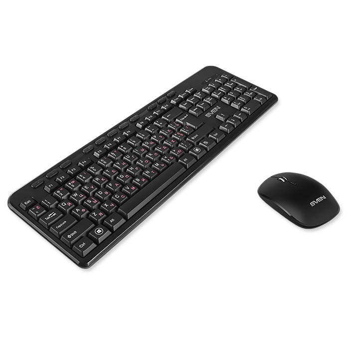 SVEN KB-C3200W, Wireless, Multimedia Keyboard & Mouse, 2.4GHz, (115 keys, 11 Fn-keys) + Mouse (3 + 1 (scroll wheel), 800/1200/1600 dpi), Nano receiver, USB, Black, Rus/Ukr/Eng photo 2