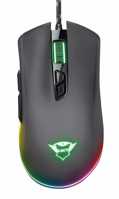 Trust Gaming GXT 900 Qudos RGB Mouse, 100 - 15000 dpi, 7 Programmable button, Advanced software for programming buttons and light effects, Full RGB LED lighting with rainbow wave effect, 1,8 m USB, Black