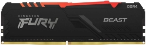 8GB DDR4-3733  Kingston FURY® Beast DDR4 RGB, PC29800, CL19, 1.35V, Auto-overclocking, Asymmetric BLACK low-profile heat spreader, Dynamic RGB effects featuring Kingston FURY Infrared Sync technology, Intel XMP Ready (Extreme Memory Profiles)