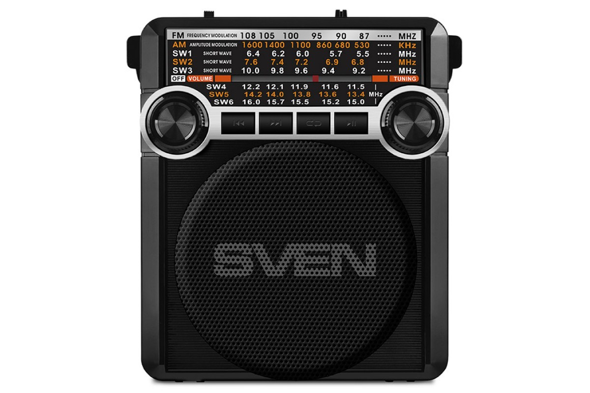 SVEN SRP-355 Black, FM/AM/SW Radio, 3W RMS, 8-band radio receiver, built-in audio files player from USB-fash, microSD and SD card storage devices, telescopic swivel antenna, built-in battery photo 2