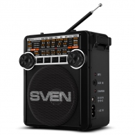 SVEN SRP-355 Black, FM/AM/SW Radio, 3W RMS, 8-band radio receiver, built-in audio files player from USB-fash, microSD and SD card storage devices, telescopic swivel antenna, built-in battery thumbnav 1