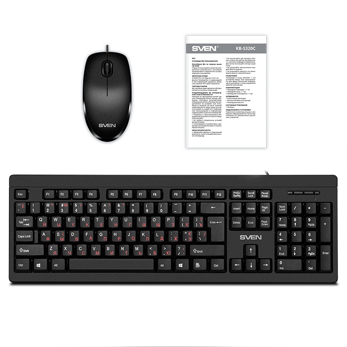 SVEN KB-S320C, Keyboard 104 keys + Mouse (Optical 800 dpi, 3+1 (scroll wheel)), Waterproof design, 1.5m, USB, Black, Rus/Ukr/Eng photo 8