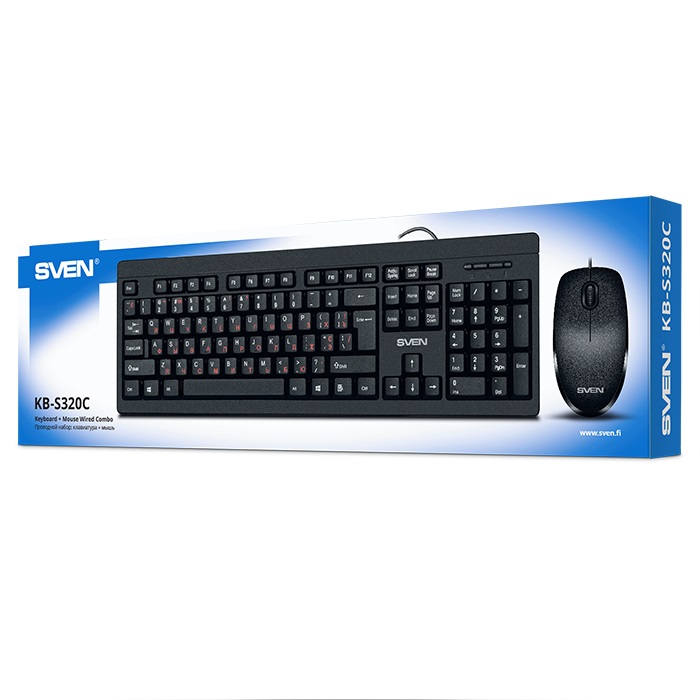 SVEN KB-S320C, Keyboard 104 keys + Mouse (Optical 800 dpi, 3+1 (scroll wheel)), Waterproof design, 1.5m, USB, Black, Rus/Ukr/Eng photo 9
