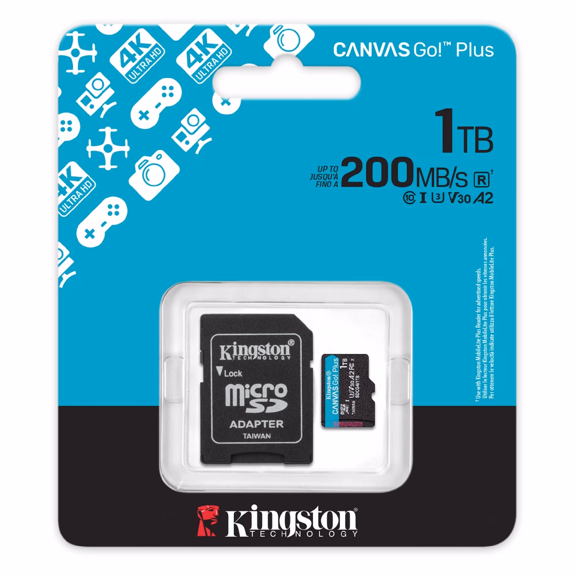 Карта памяти microSD 1.0TB Kingston Canvas Go Plus Gen 4, A2, up to 200MB/s, + SD adapter
