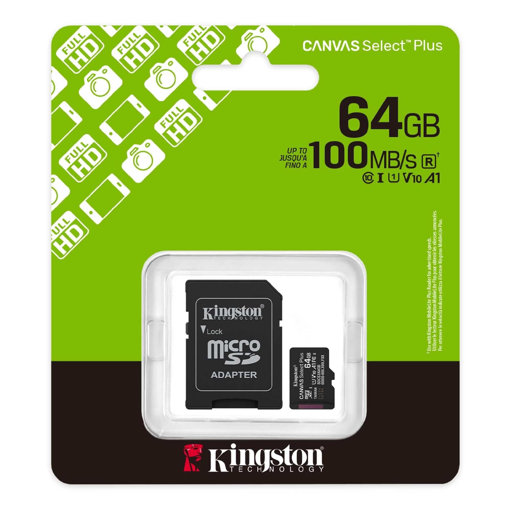 Card de memorie microSD  64GB Kingston Canvas Select Plus, 150MBps + SD adapter