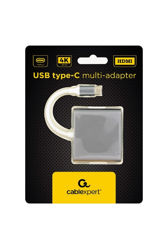 Adapter USB-C to 3-in-1 - Gembird  A-CM-HDMIF-02-SG, USB-C to 3-in-1 charging +HDMI (4K@30Hz) + USB3 adapter