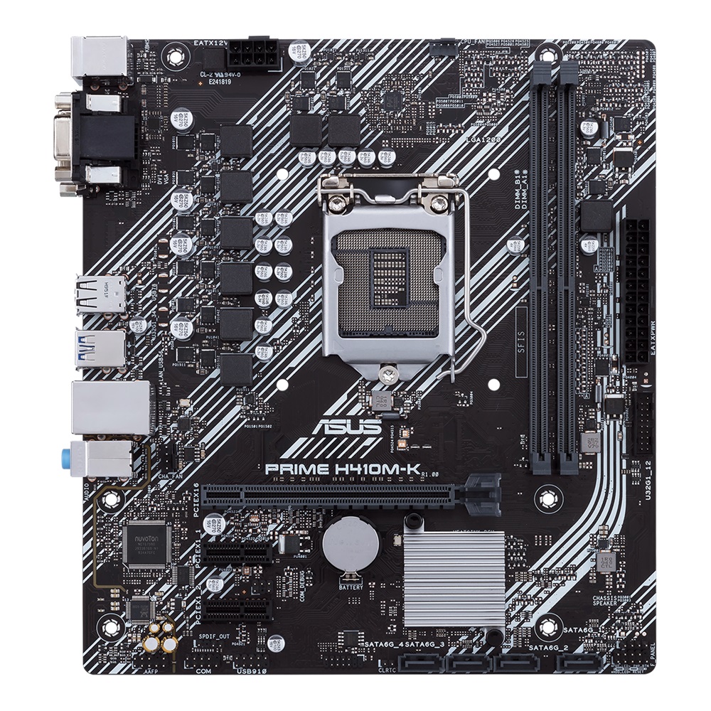 ASUS PRIME H410M-K, Socket 1200, Intel® H410 (10th Gen CPU), Dual 2xDDR4-2933, VGA, DVI, CPU Intel graphics, 1xPCIe X16, 4xSATA3, 2xPCIex1, ALC887 HDA, GbE LAN, 4xUSB3.2, 5X Pro III, mATX photo 1