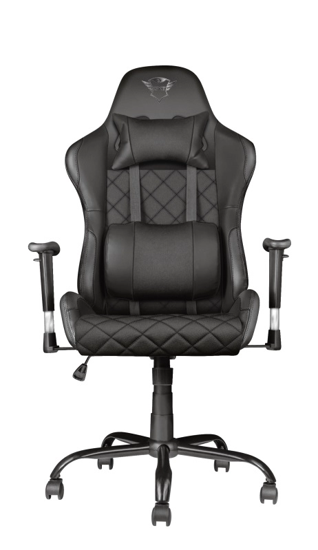 Trust Gaming Chair GXT 707 Resto - Black, Height adjustable armrests, Class 4 gas lift, 90°-180° adjustable backrest, Strong and robust metal base frame, Including removable and adjustable lumbar and neck cushion, Durable double wheels, up to 150kg