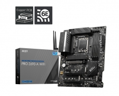 MSI PRO Z690-A WIFI, Socket 1700, Intel® Z690 (12th Gen CPU), CPU graphics, HDMI, DP, Dual 4xDDR5-6400, 3xPCIe X16 5.0, 6xSATA3, RAID, 4xM.2 4.0, 1xPCIe X1, ALC897 HDA 7.1, 2.5GbE LAN, WiFi6E/BT, 1xUSB-C 3.2Gen2x2, 2xUSB3.2Gen2(A+C), 6xUSB3.2, RGB Mystic  thumbnav 1