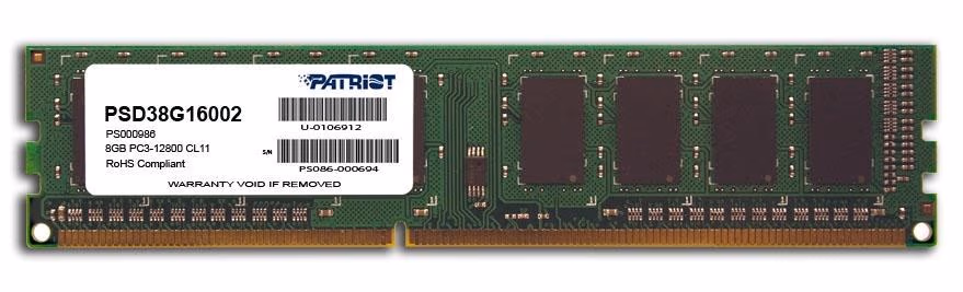 4GB DDR3-1600  PATRIOT Signature Line, PC12800, CL11, 2Rank, Double-sided Module, 1.5V 