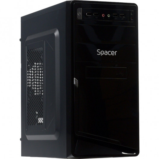 SPACER Moon mATX Case, (450W, 24 pin, 2xSATA, 8cm fan), 4xUSB2.0 / HD Audio, 2xJack 3.5mm, Black photo 1