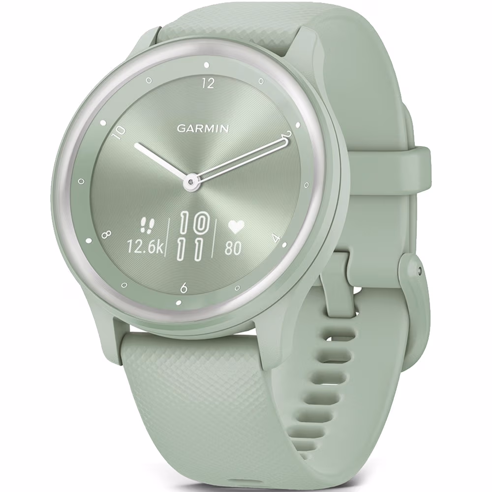 Garmin Vivomove Sport, Cool Mint Case and Silicone Band with Silver Accents 