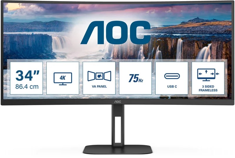 34.0” Монитор AOC CU34V5C/BK/ Curved/ 1ms/ 21:9/ 4K/ Black photo 1