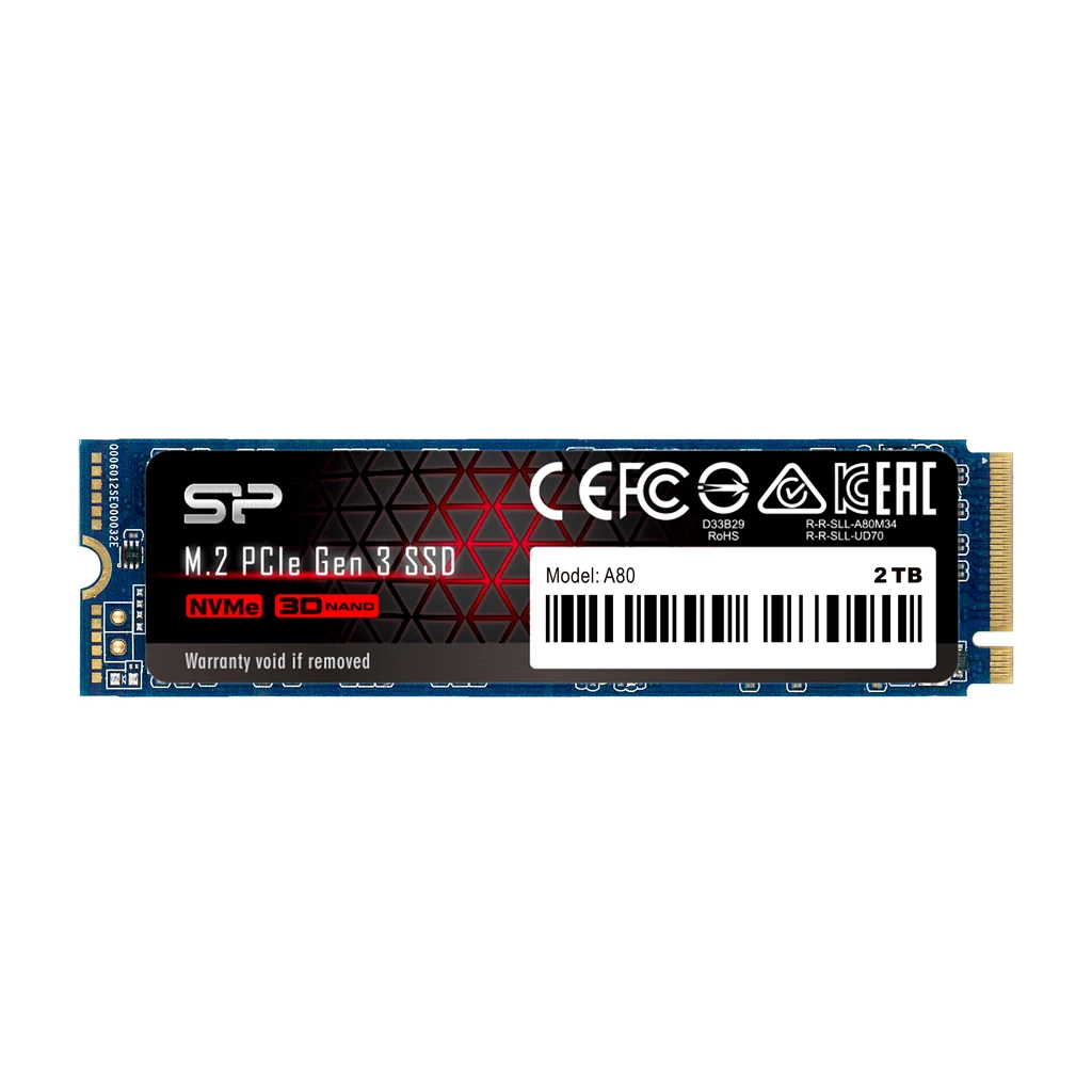 M.2 NVMe SSD Silicon Power A80/ 2.0TB/ PCIe3.0 x4 / NVMe1.3/ M2 Type 2280