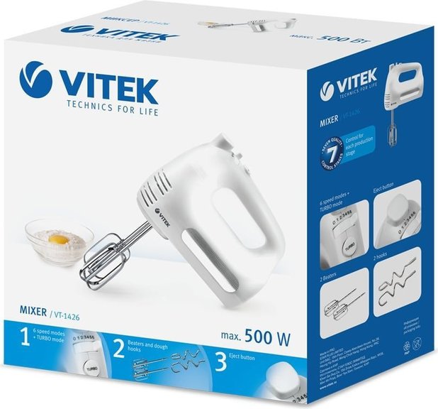 Mixer De mana Vitek VT1426 / 6 viteze / Alb photo 7