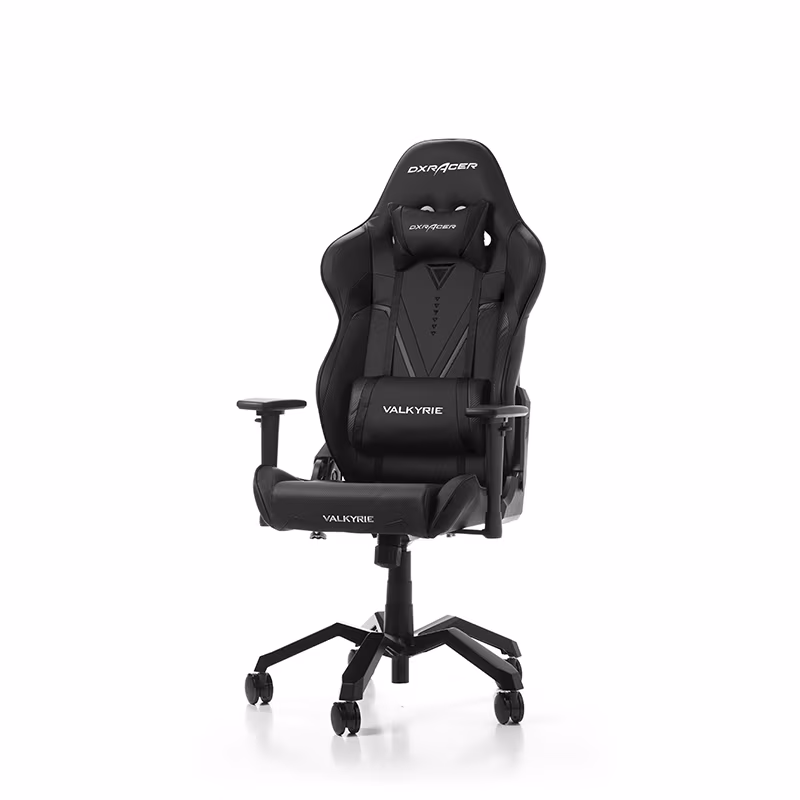 Gaming/Office Chair DXRacer Valkyrie GC-V03-N-B1, Black/Black, Premium PU leather + Perforated & Carbon look PVC, max weight up to 150kg / height 165-195cm, Recline 90°-135°, 3D Armrests, Head&Lumbar Cushions, Aluminium Spider, 3"PU Caster, W-23.7kg 