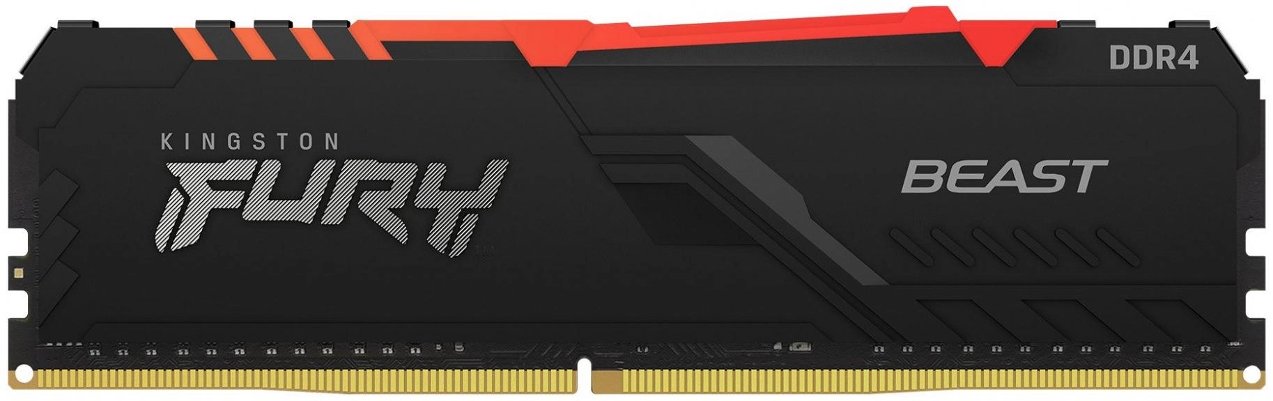 16GB DDR4-3733 Kingston FURY® Beast DDR4 RGB, PC29800, CL19, 1Gx8, 1.35V, Auto-overclocking, Asymmetric BLACK low-profile heat spreader, Dynamic RGB effects featuring Kingston FURY Infrared Sync technology, Intel XMP Ready (Extreme Memory Profiles)