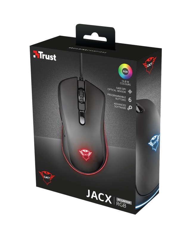 Trust Gaming GXT 930 Jacx RGB Mouse, 200 - 6400 dpi, 6 Programmable, responsive buttons including 2 thumb buttons, Fully adjustable RGB lighting with multiple effects, Braided cable 1,8 m USB, Black photo 5