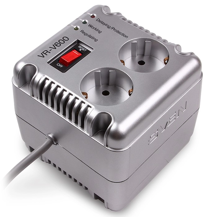 Stabilizator SVEN VR-V600 / 200W / 2x Schuko outlets / Silver