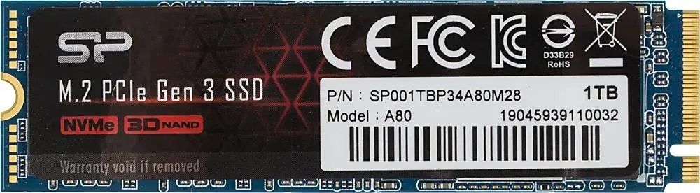 M.2 NVMe SSD Silicon Power A80/ 1.0TB/ PCIe3.0 x4 / NVMe1.3/ M2 Type 2280 photo 1