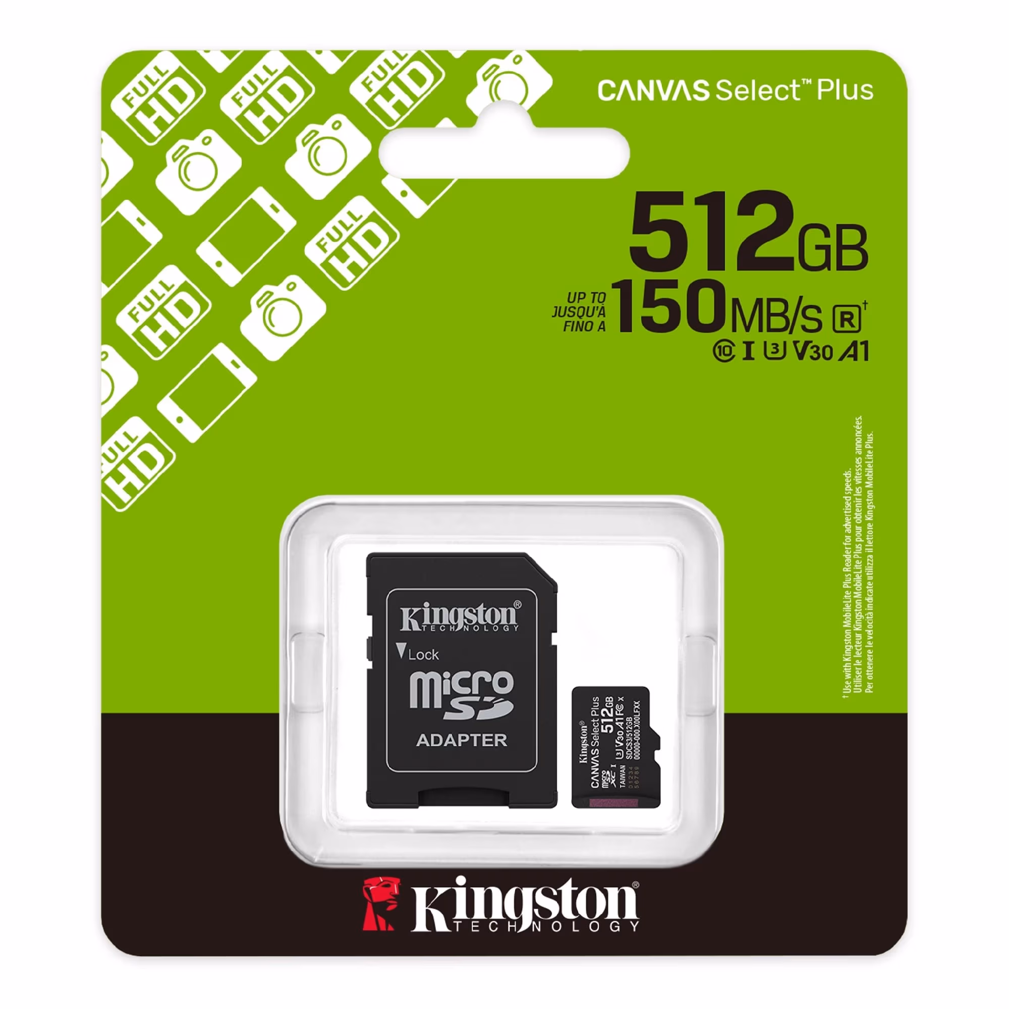 Card de memorie microSD  512GB Kingston Canvas Select Plus, 150MB/s + SD adapter 