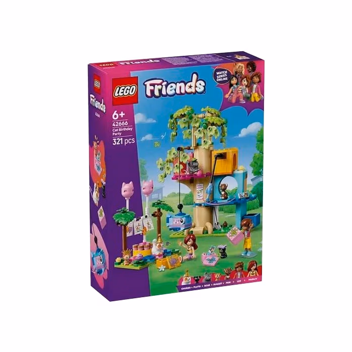 Lego Friends Вечеринка в честь дня рождения кота и домик на дереве 42666