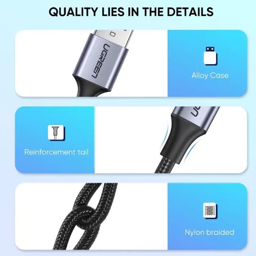 Кабель USB-A - USB Type-C UGREEN 3A Braided 1.5m Grey (60127) photo 7