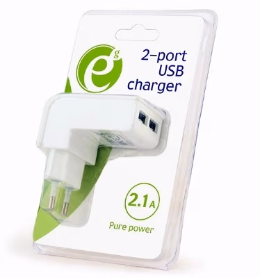 Universal USB Charger - Gembird EG-U2C2A-02-W, 2x USB - 5V/2.1A, Input: 110/240V, White